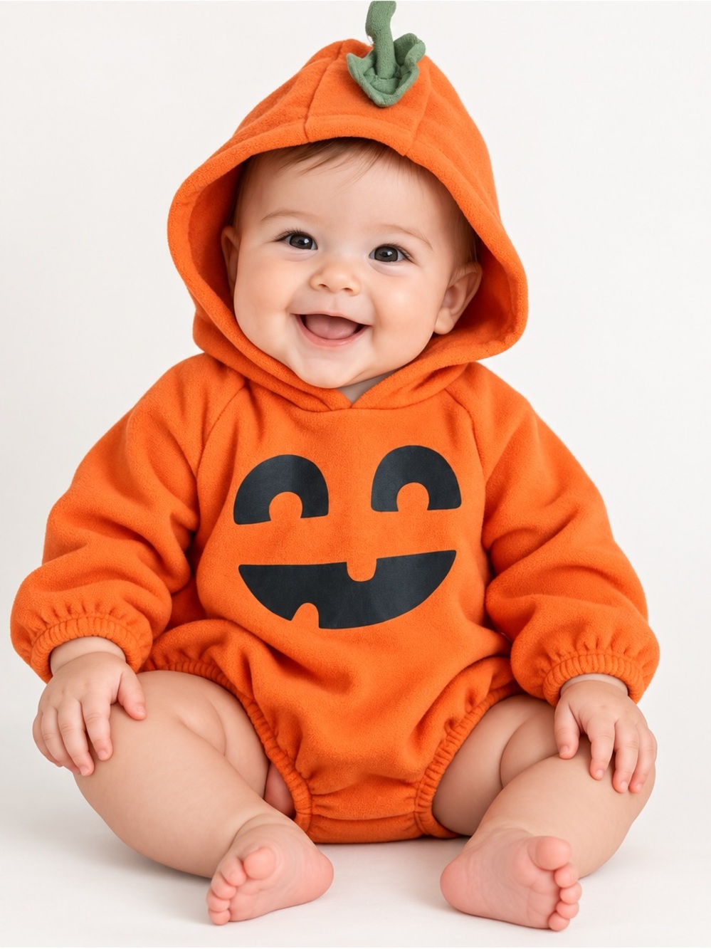 NWT Old Navy Orange Pumpkin Hooded One-Piece Jack-O'-Lantern Bubble Romper 18-24